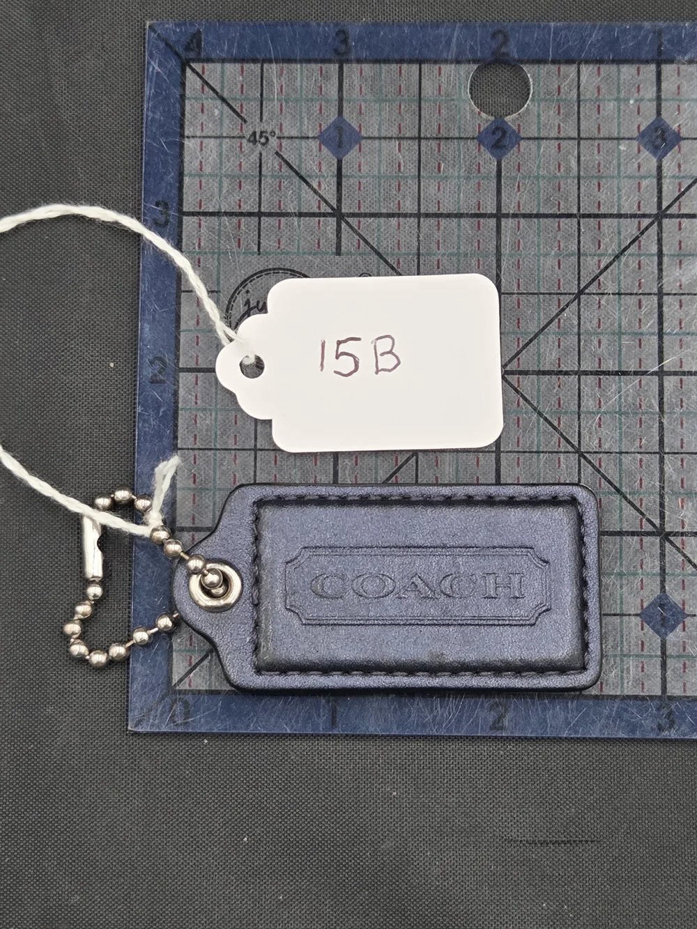 Coach Shimmering Blue Leather Bag Tag with Ball Chain